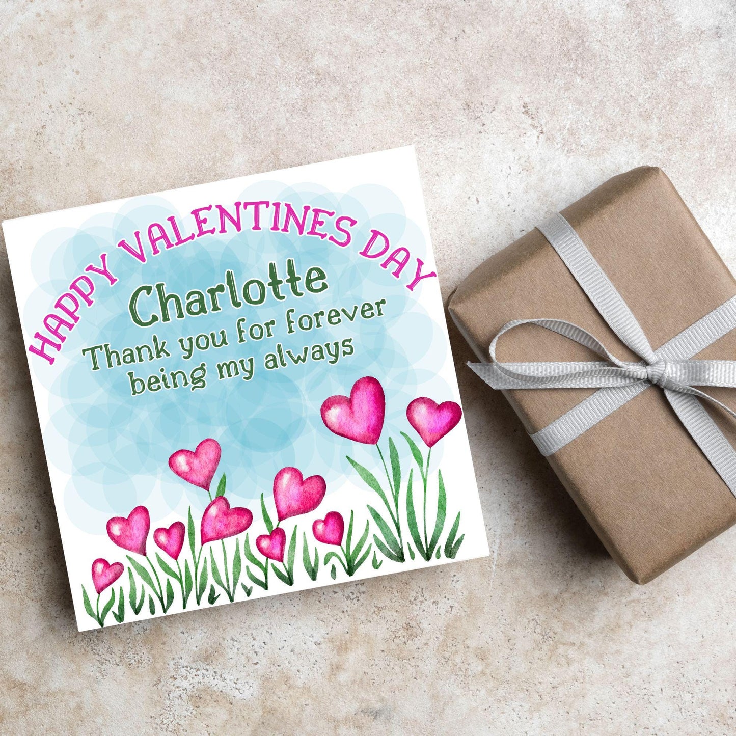 Personalised Valentine's Day Card, Flower Card, Anniversary Card, Name Card