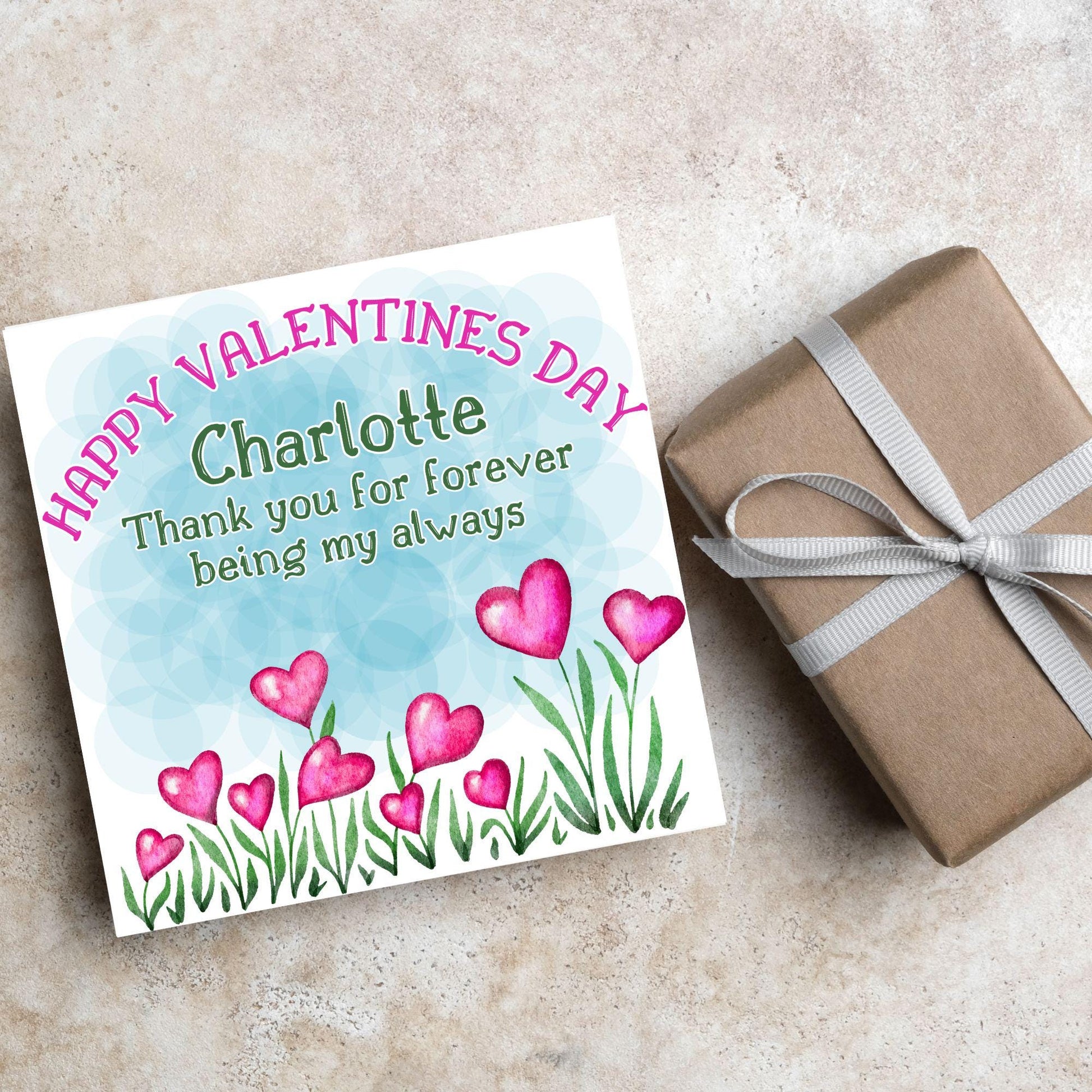 Personalised Valentine's Day Card, Flower Card, Anniversary Card, Name Card