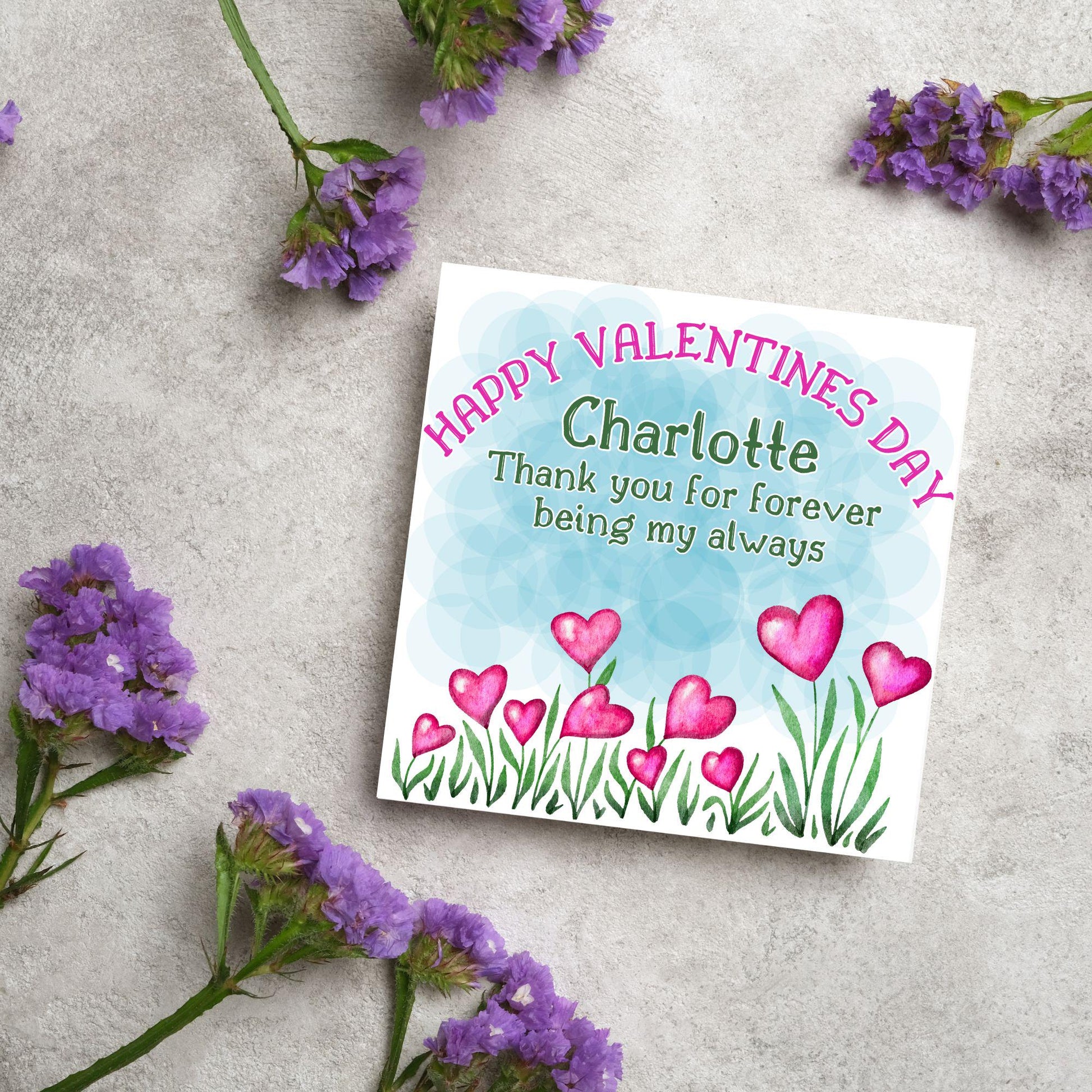 Personalised Valentine's Day Card, Flower Card, Anniversary Card, Name Card