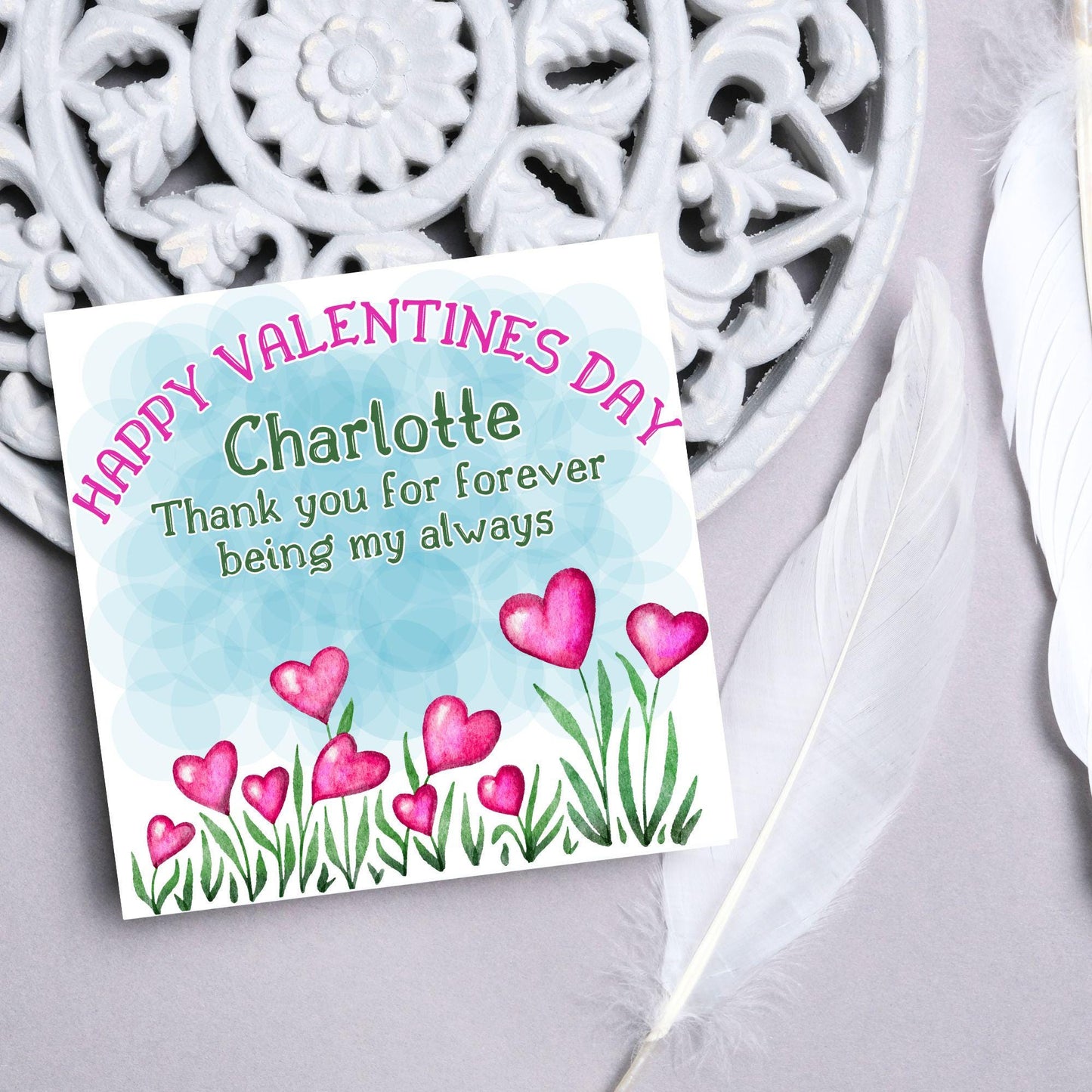 Personalised Valentine's Day Card, Flower Card, Anniversary Card, Name Card