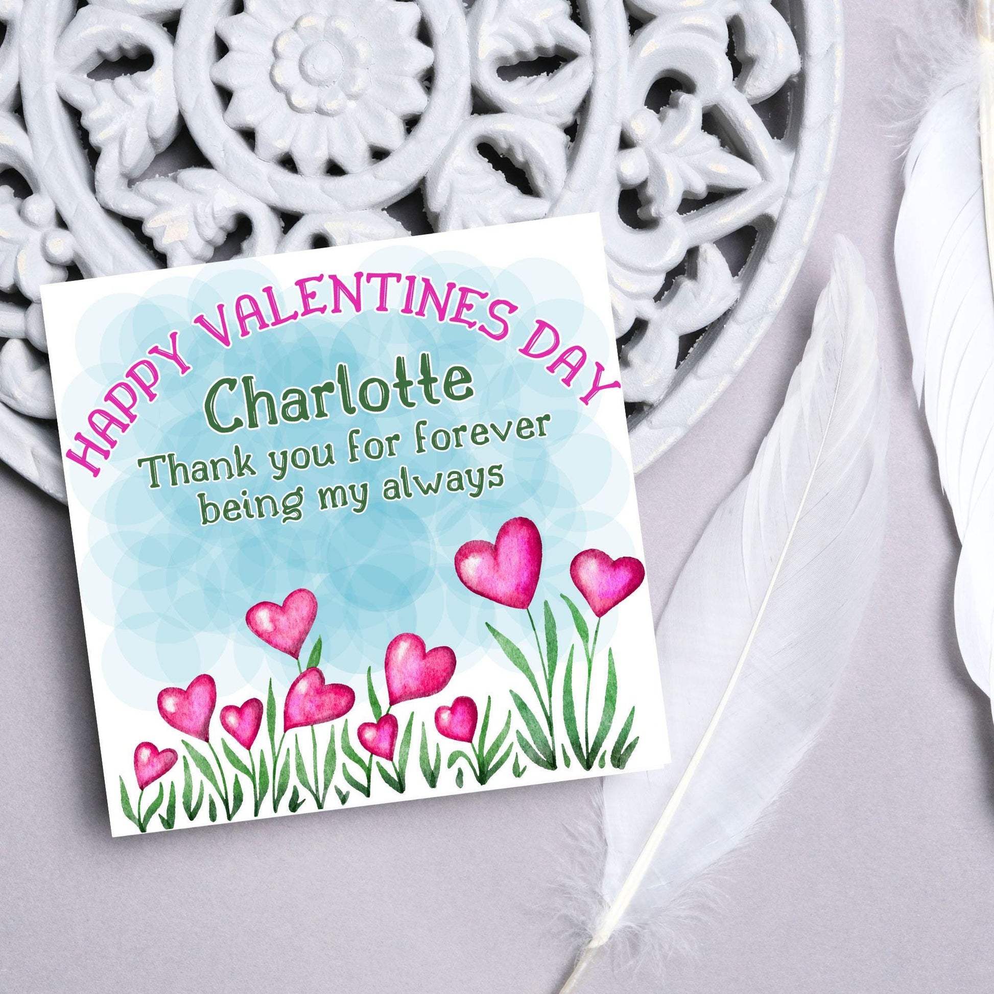Personalised Valentine's Day Card, Flower Card, Anniversary Card, Name Card