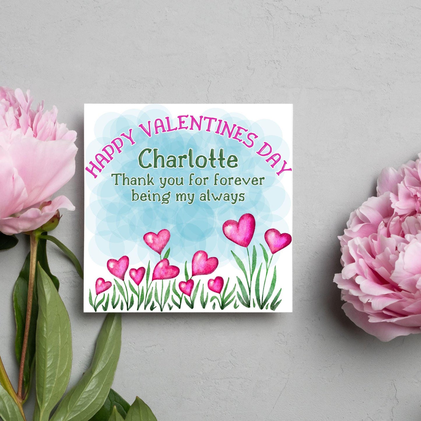 Personalised Valentine's Day Card, Flower Card, Anniversary Card, Name Card
