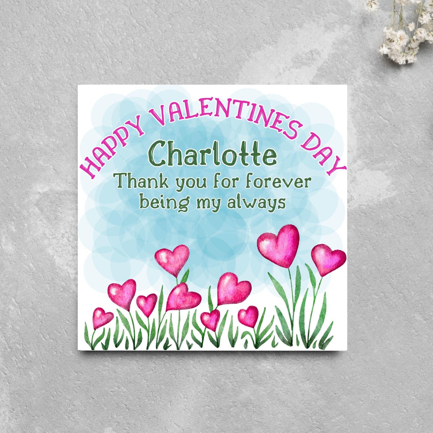Personalised Valentine's Day Card, Flower Card, Anniversary Card, Name Card