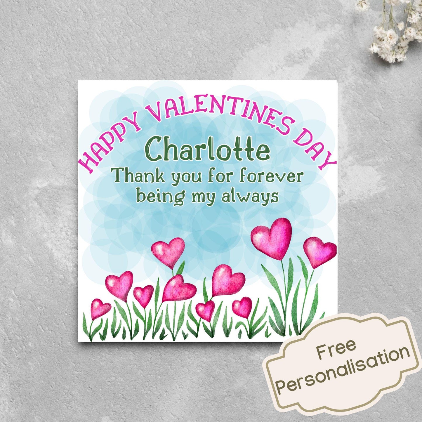 Personalised Valentine's Day Card, Flower Card, Anniversary Card, Name Card