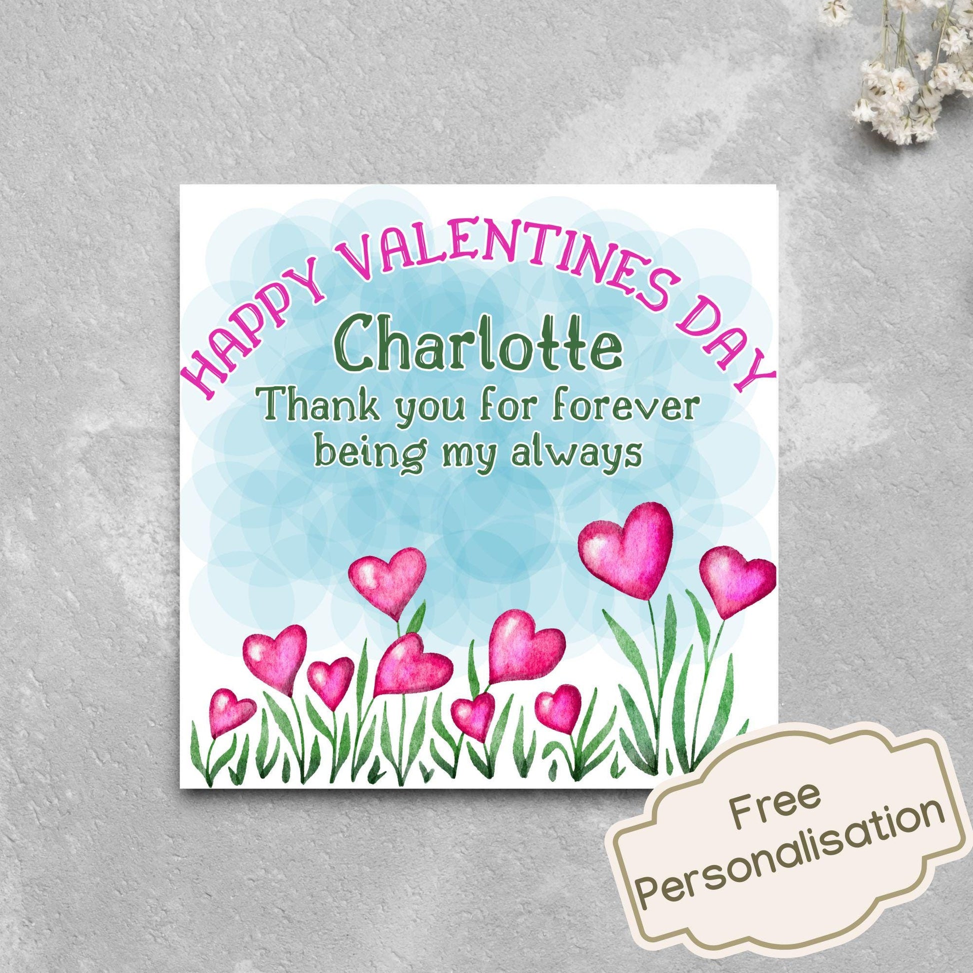 Personalised Valentine's Day Card, Flower Card, Anniversary Card, Name Card