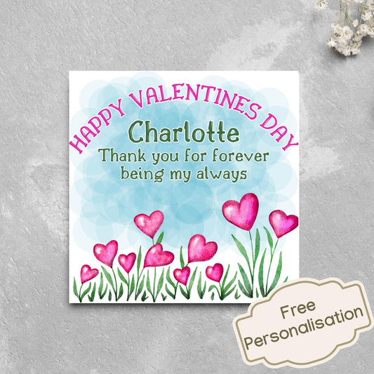 Personalised Valentine's Day Card, Flower Card, Anniversary Card, Name Card