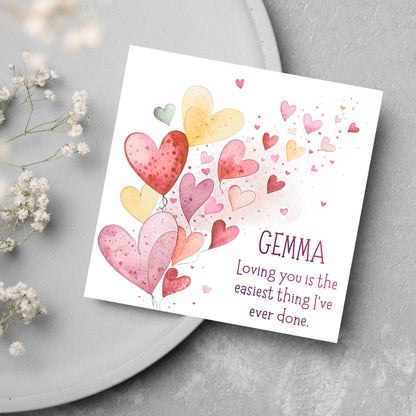 Personalised Valentine's Day Card, Hearts Card, Anniversary Card, Name Card