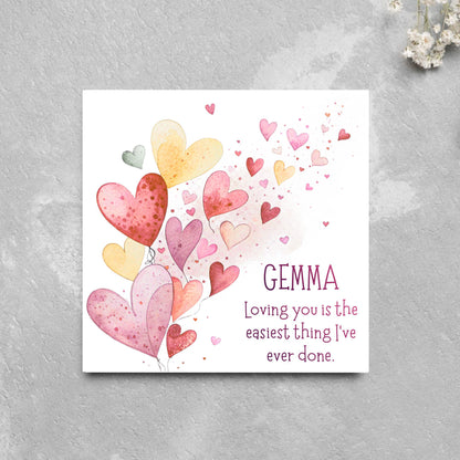 Personalised Valentine's Day Card, Hearts Card, Anniversary Card, Name Card