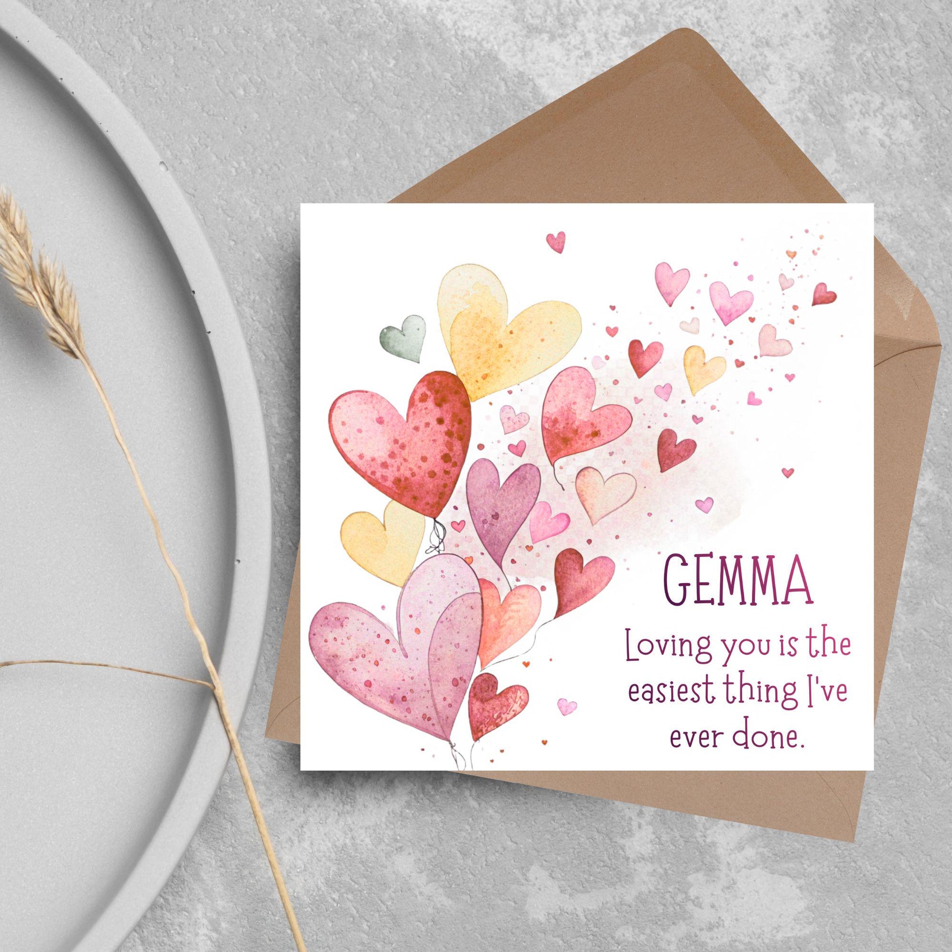 Personalised Valentine's Day Card, Hearts Card, Anniversary Card, Name Card