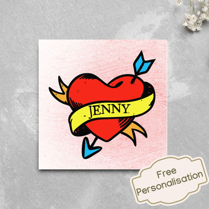 Personalised Tattoo Style Valentine's Day Card, Gothic Card, Anniversary Card, For Wife, For Husband, Alternative