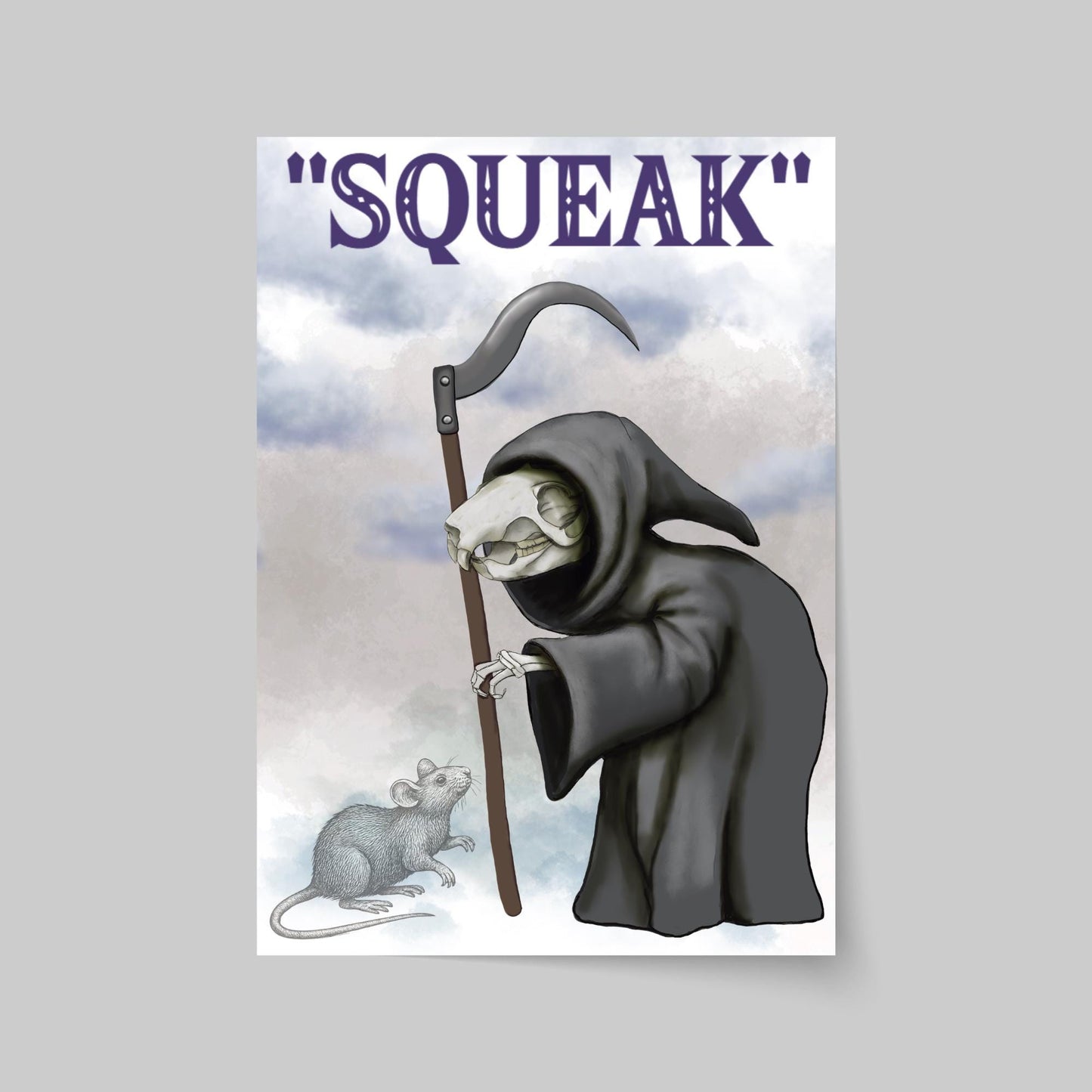 Discworld Inspired Wall Art, Death of Rats, Quirky Home Decor Poster Print, Original Artwork, Gothic Art