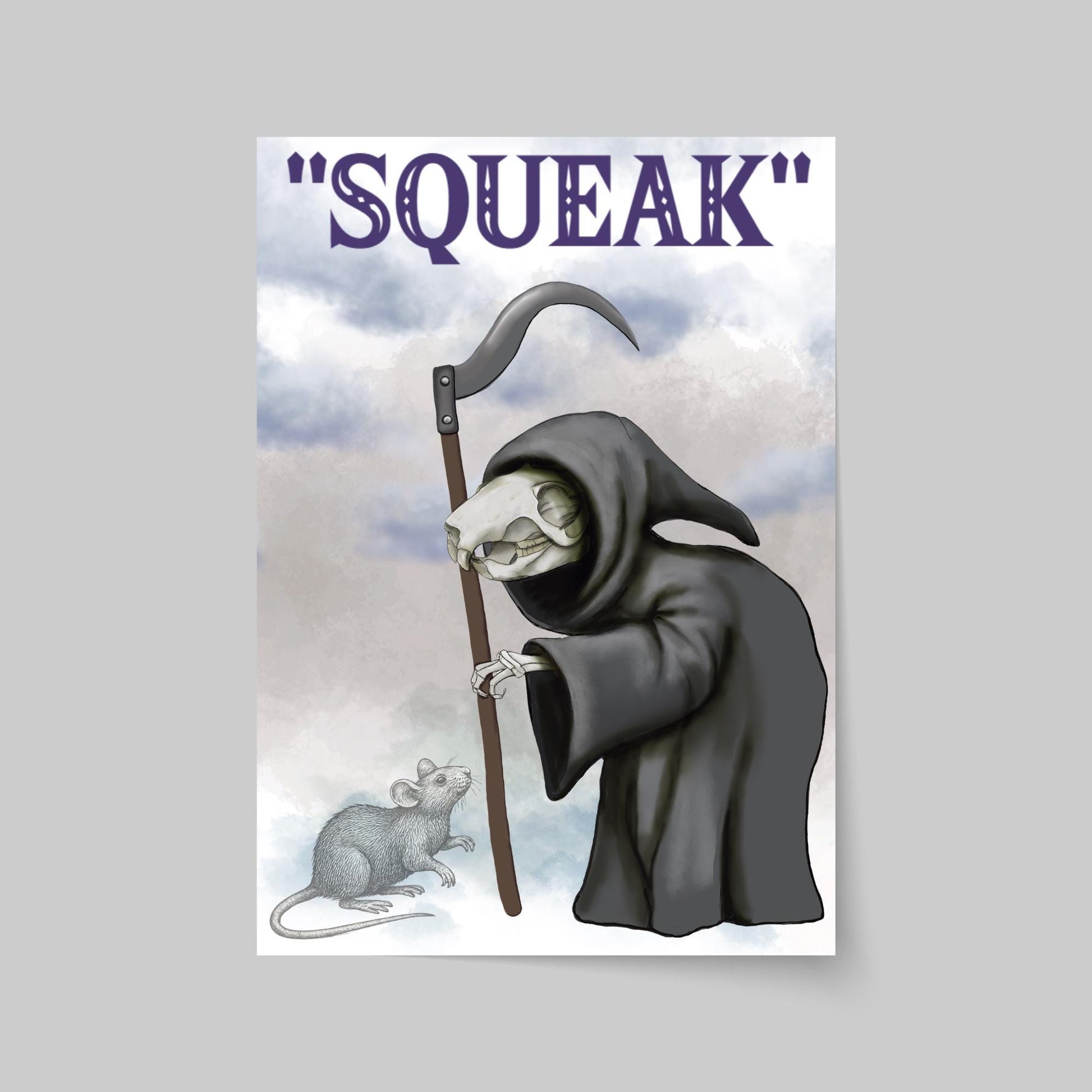Discworld Inspired Wall Art, Death of Rats, Quirky Home Decor Poster Print, Original Artwork, Gothic Art