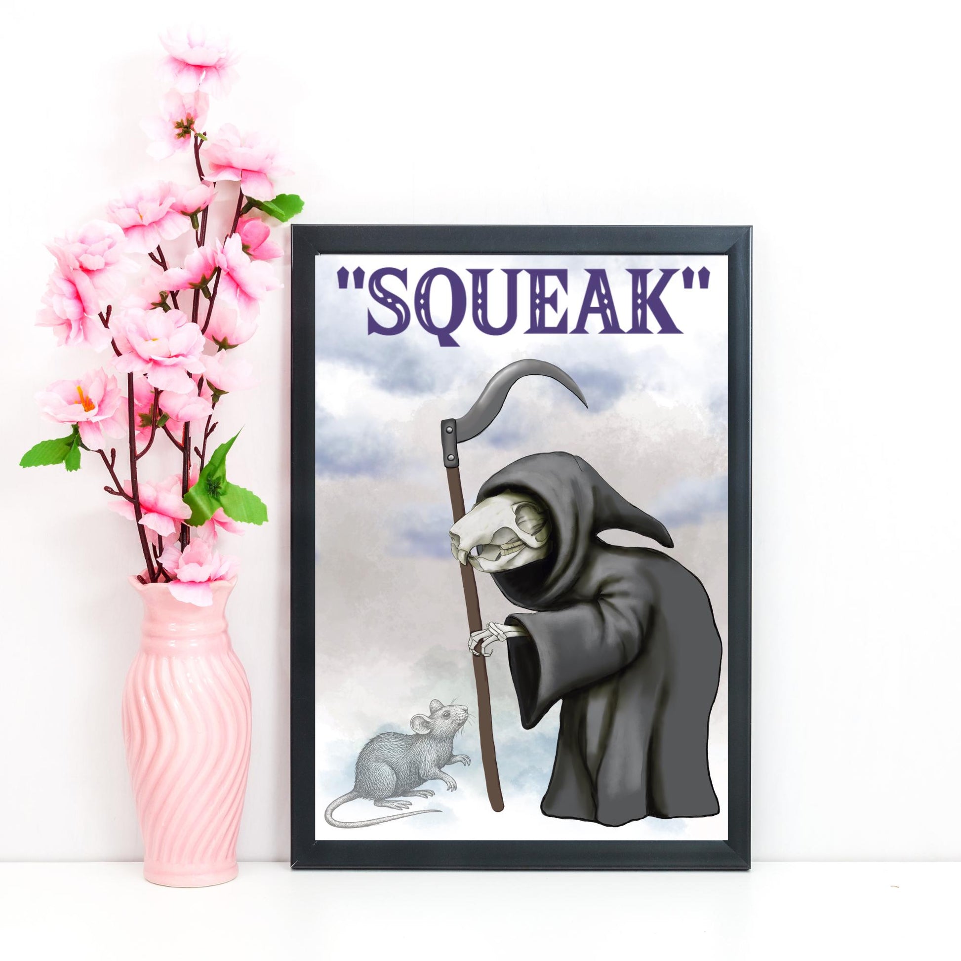 Discworld Inspired Wall Art, Death of Rats, Quirky Home Decor Poster Print, Original Artwork, Gothic Art