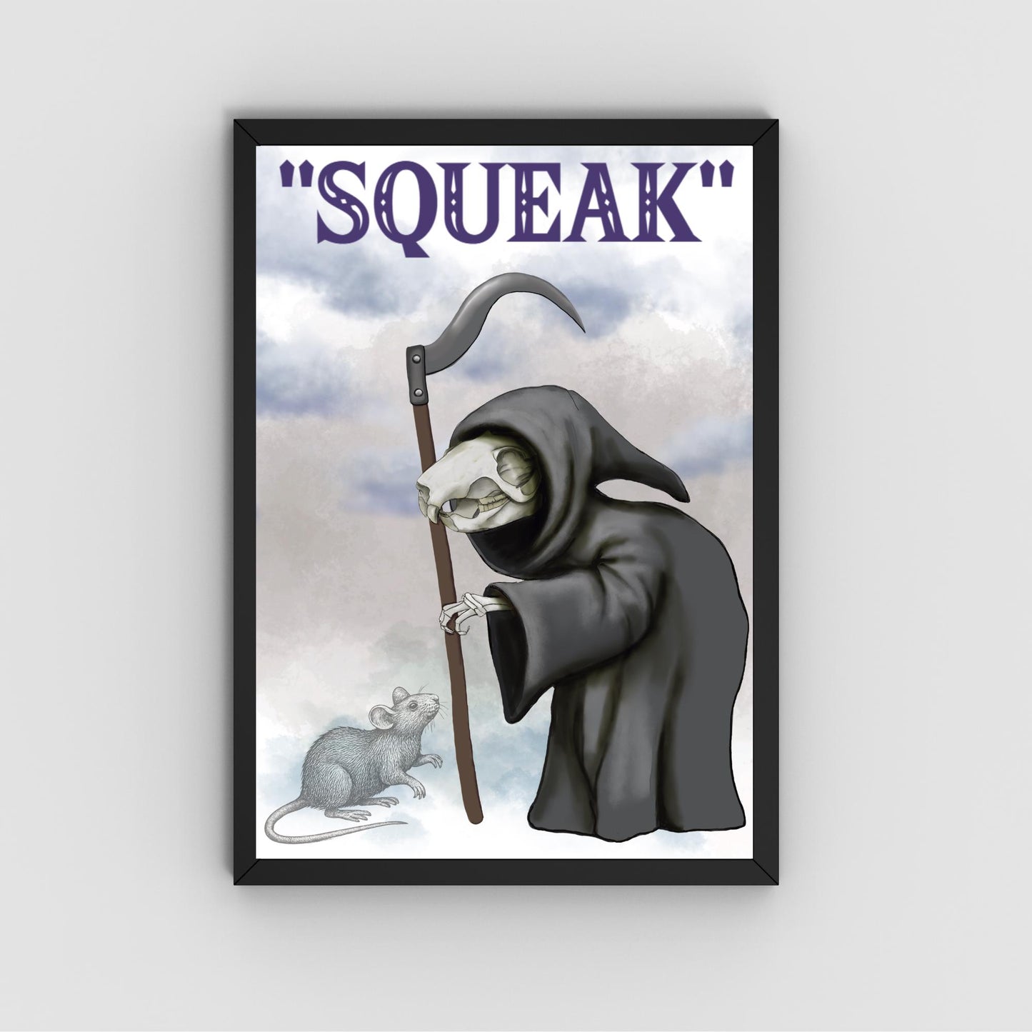 Discworld Inspired Wall Art, Death of Rats, Quirky Home Decor Poster Print, Original Artwork, Gothic Art