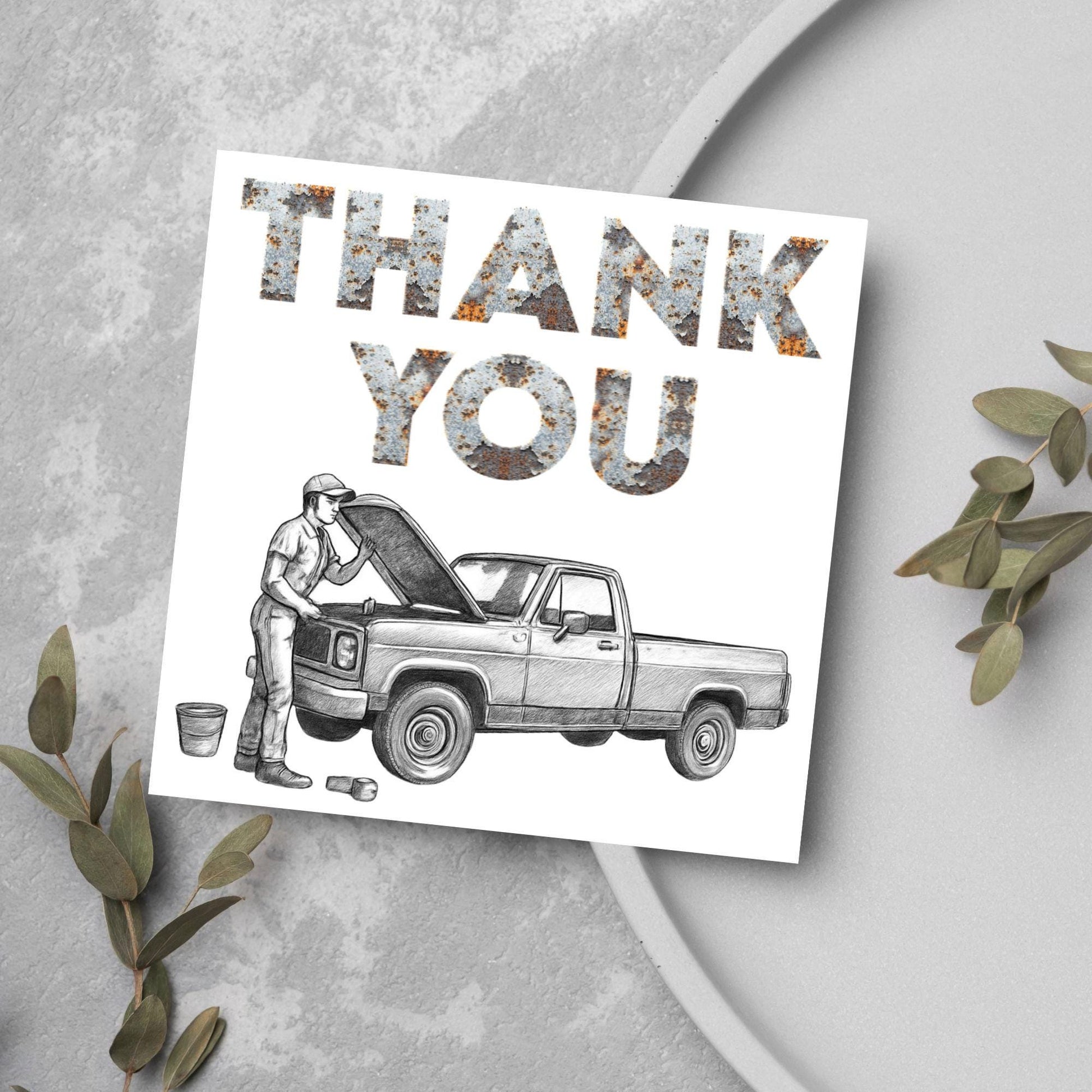 Thank You Card for Mechanic, Card for Car Garage, Thanks for Fixing Truck Card