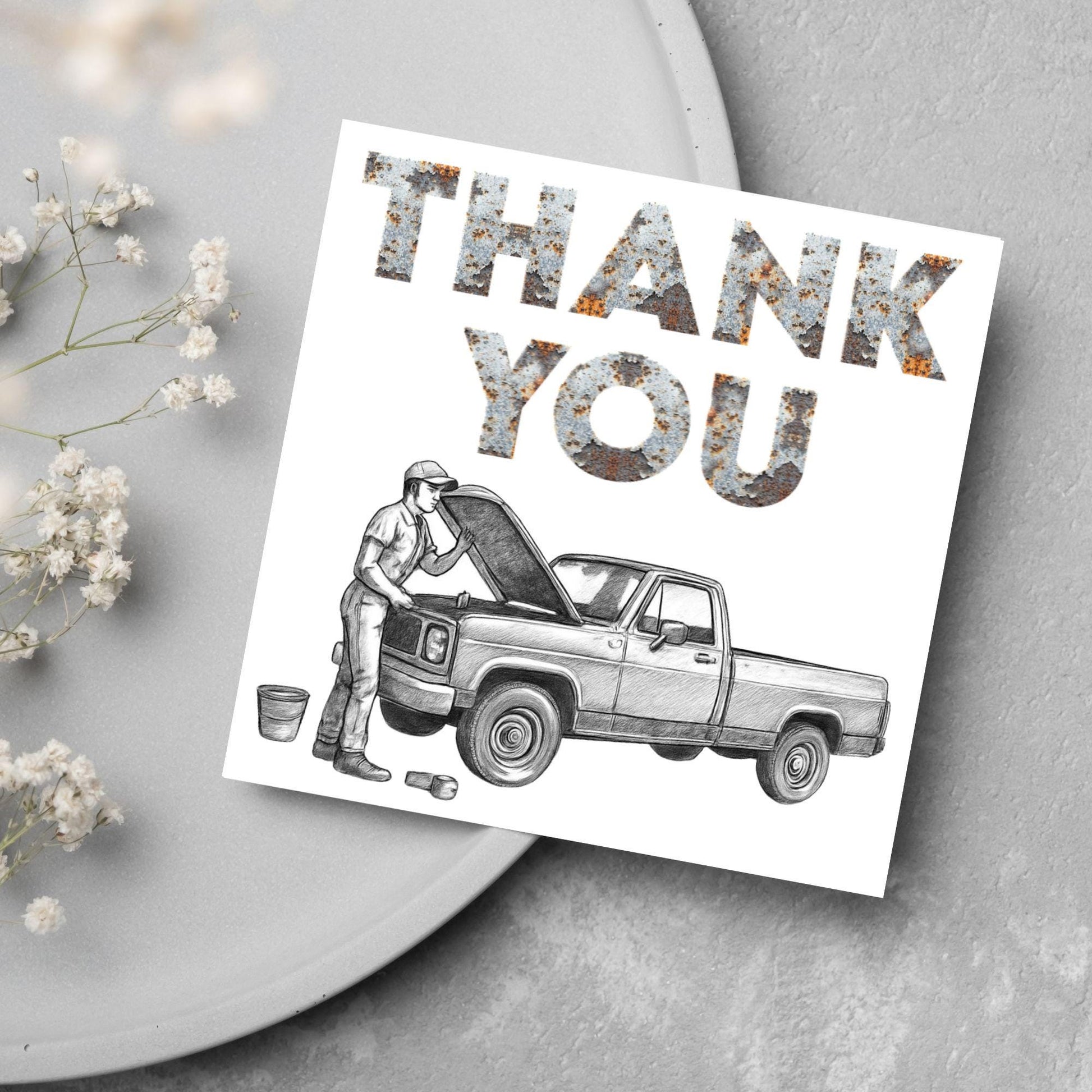 Thank You Card for Mechanic, Card for Car Garage, Thanks for Fixing Truck Card