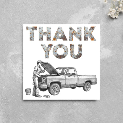 Thank You Card for Mechanic, Card for Car Garage, Thanks for Fixing Truck Card