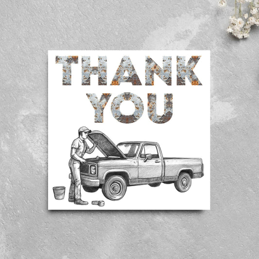 Thank You Card for Mechanic, Card for Car Garage, Thanks for Fixing Truck Card