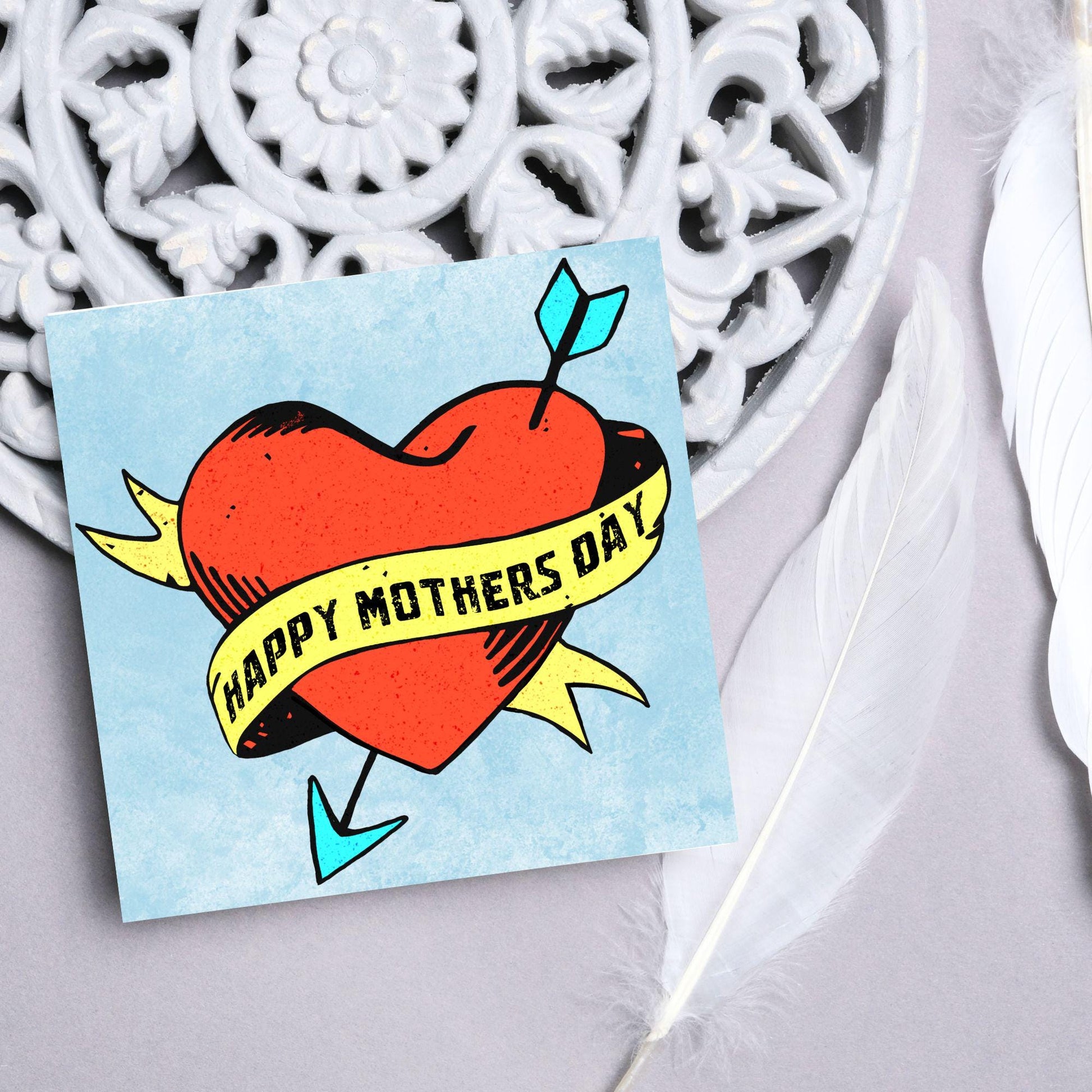 Tattoo style Mother's Day Card, Cute Card for Mum, Greetings Card, Happy Mother's Day, Card for Mother, Mam Card, Thanks Mum Card