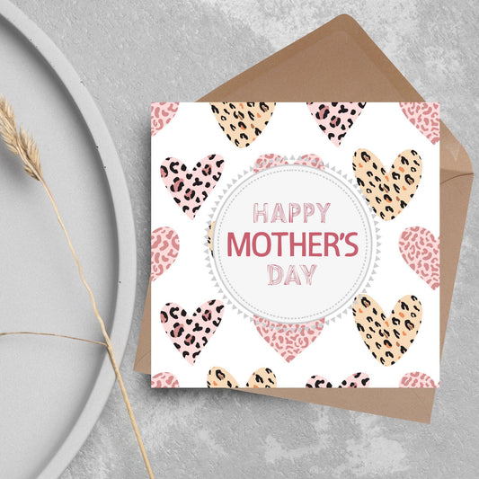 Leopard print Mother's Day Card, Cute Card for Mum, Greetings Card, Happy Mother's Day, Card for Mother, Mam Card, Thanks Mum Card