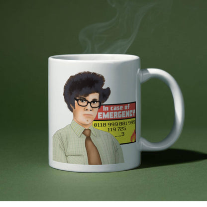 The IT Crowd Mug, Moss, New Emergency Number, Funny Richard Ayoade Cup, Office Coffee Mug