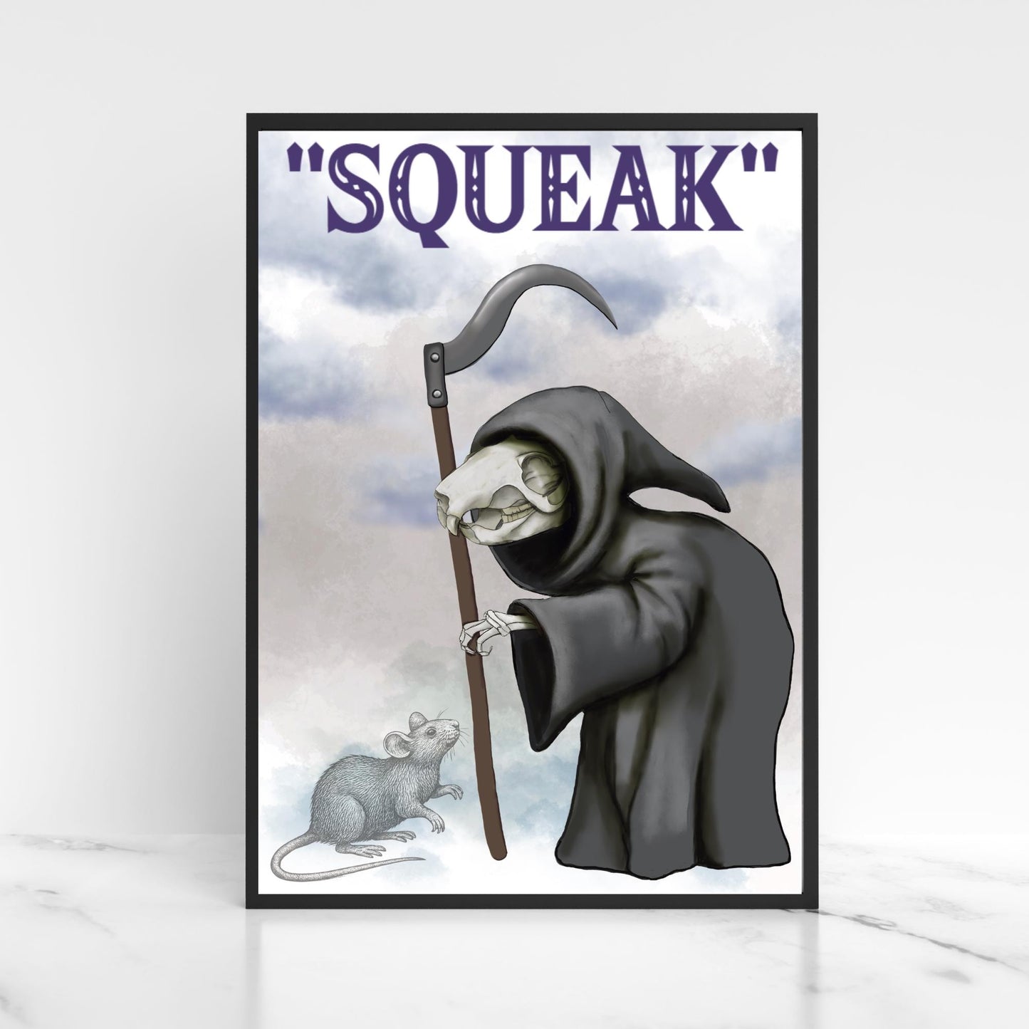 Discworld Inspired Wall Art, Death of Rats, Quirky Home Decor Poster Print, Original Artwork, Gothic Art