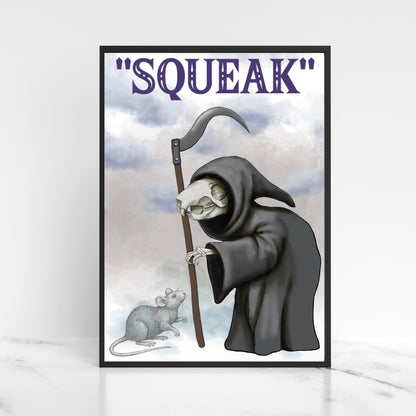 Discworld Inspired Wall Art, Death of Rats, Quirky Home Decor Poster Print, Original Artwork, Gothic Art