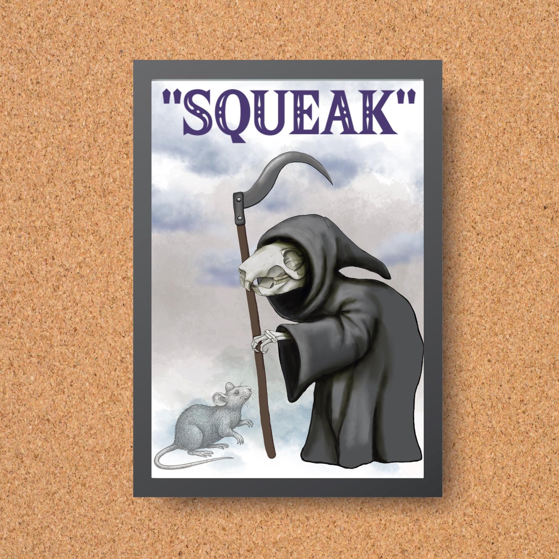 Discworld Inspired Wall Art, Death of Rats, Quirky Home Decor Poster Print, Original Artwork, Gothic Art