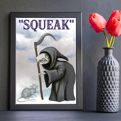 Discworld Inspired Wall Art, Death of Rats, Quirky Home Decor Poster Print, Original Artwork, Gothic Art