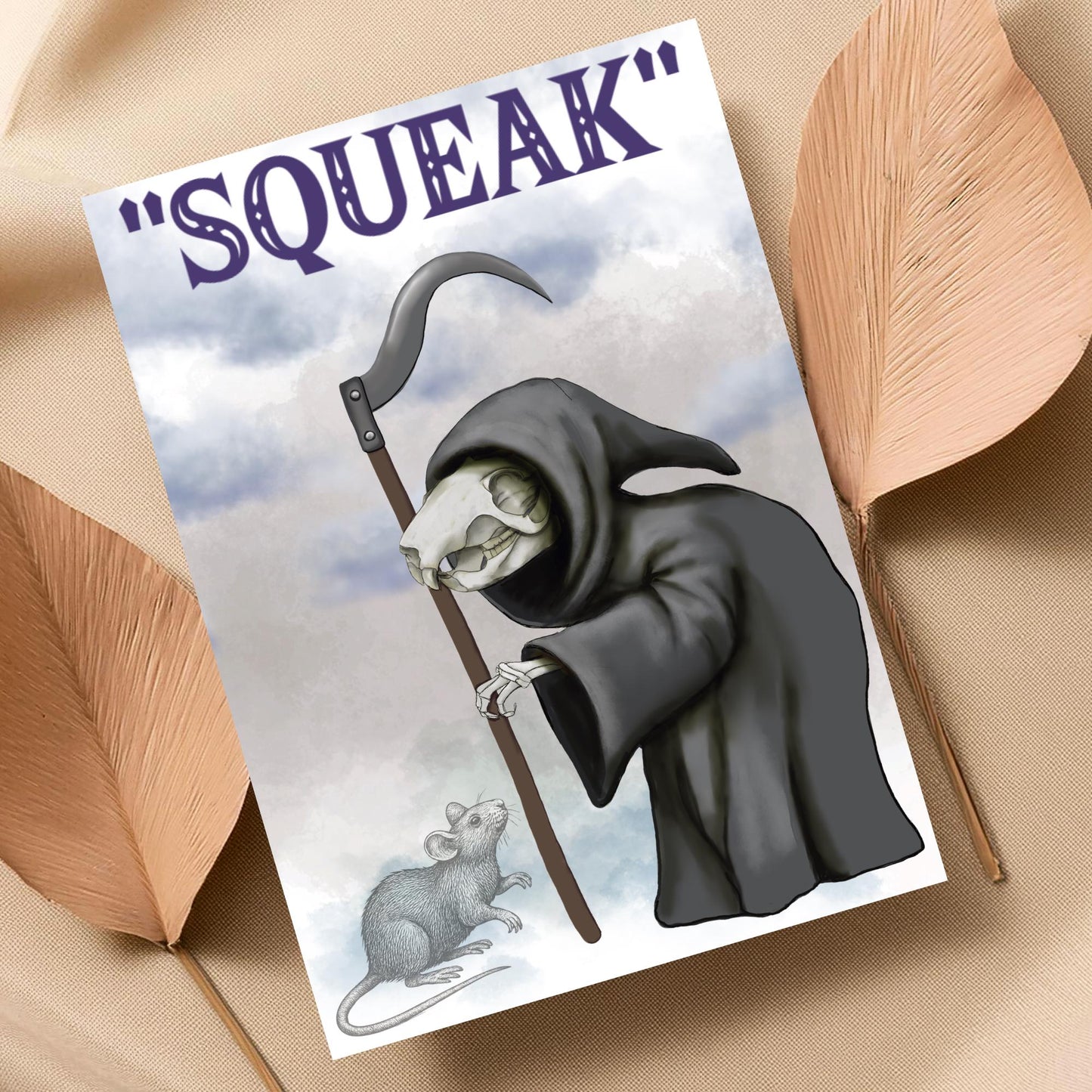 Discworld Inspired Wall Art, Death of Rats, Quirky Home Decor Poster Print, Original Artwork, Gothic Art
