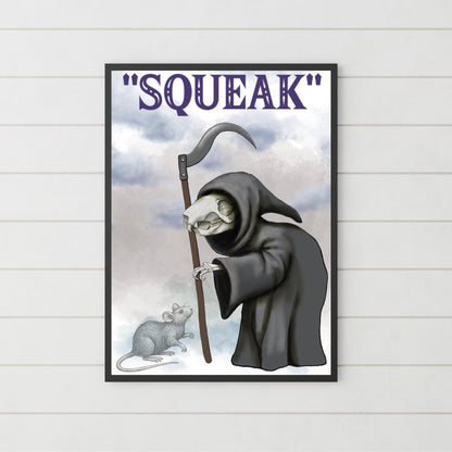 Discworld Inspired Wall Art, Death of Rats, Quirky Home Decor Poster Print, Original Artwork, Gothic Art