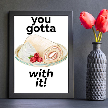 Song Lyric Poster, Swiss Roll, Oasis, Print for Kitchen, Kitchen Poster, You Gotta Roll With It