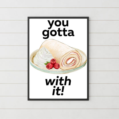 Song Lyric Poster, Swiss Roll, Oasis, Print for Kitchen, Kitchen Poster, You Gotta Roll With It