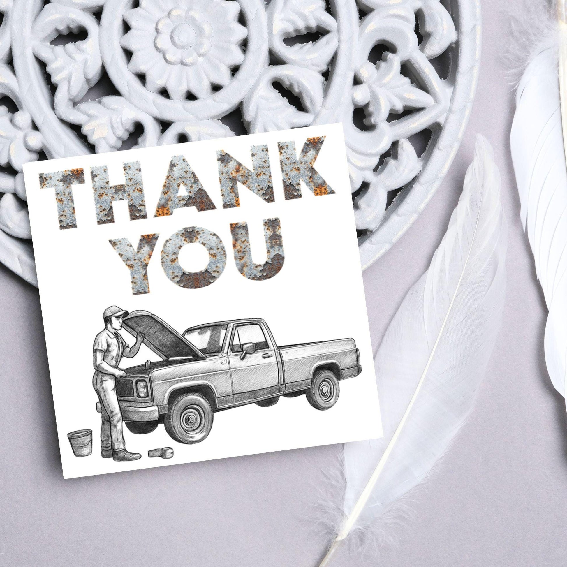 Thank You Card for Mechanic, Card for Car Garage, Thanks for Fixing Truck Card
