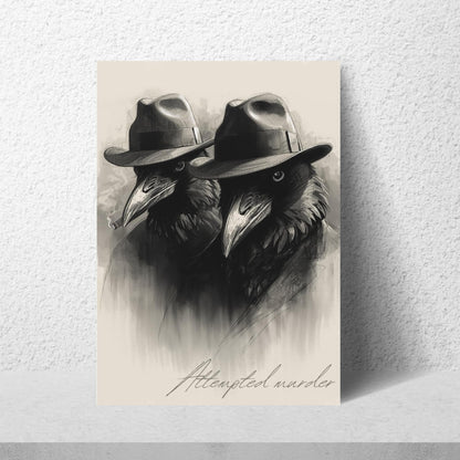 Crow Print Poster, Gothic Wall Art, Dark Decor, Crow Art, Film Noir Print, Corvid Attempted Murder A4