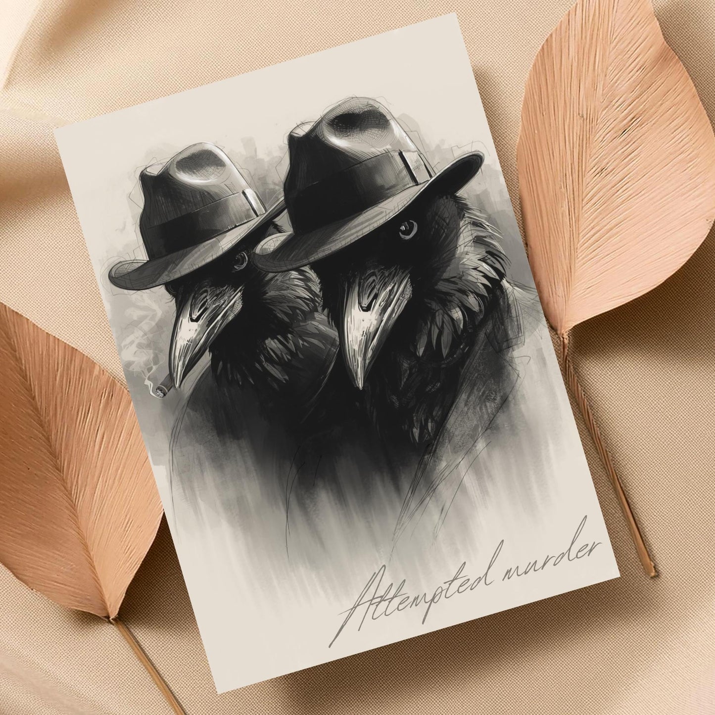 Crow Print Poster, Gothic Wall Art, Dark Decor, Crow Art, Film Noir Print, Corvid Attempted Murder A4