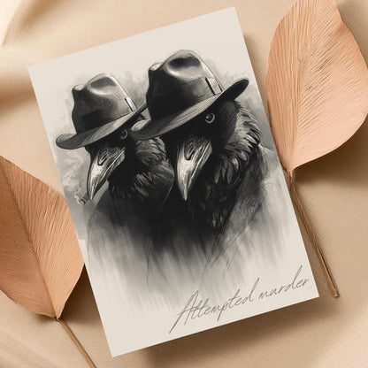 Crow Print Poster, Gothic Wall Art, Dark Decor, Crow Art, Film Noir Print, Corvid Attempted Murder A4