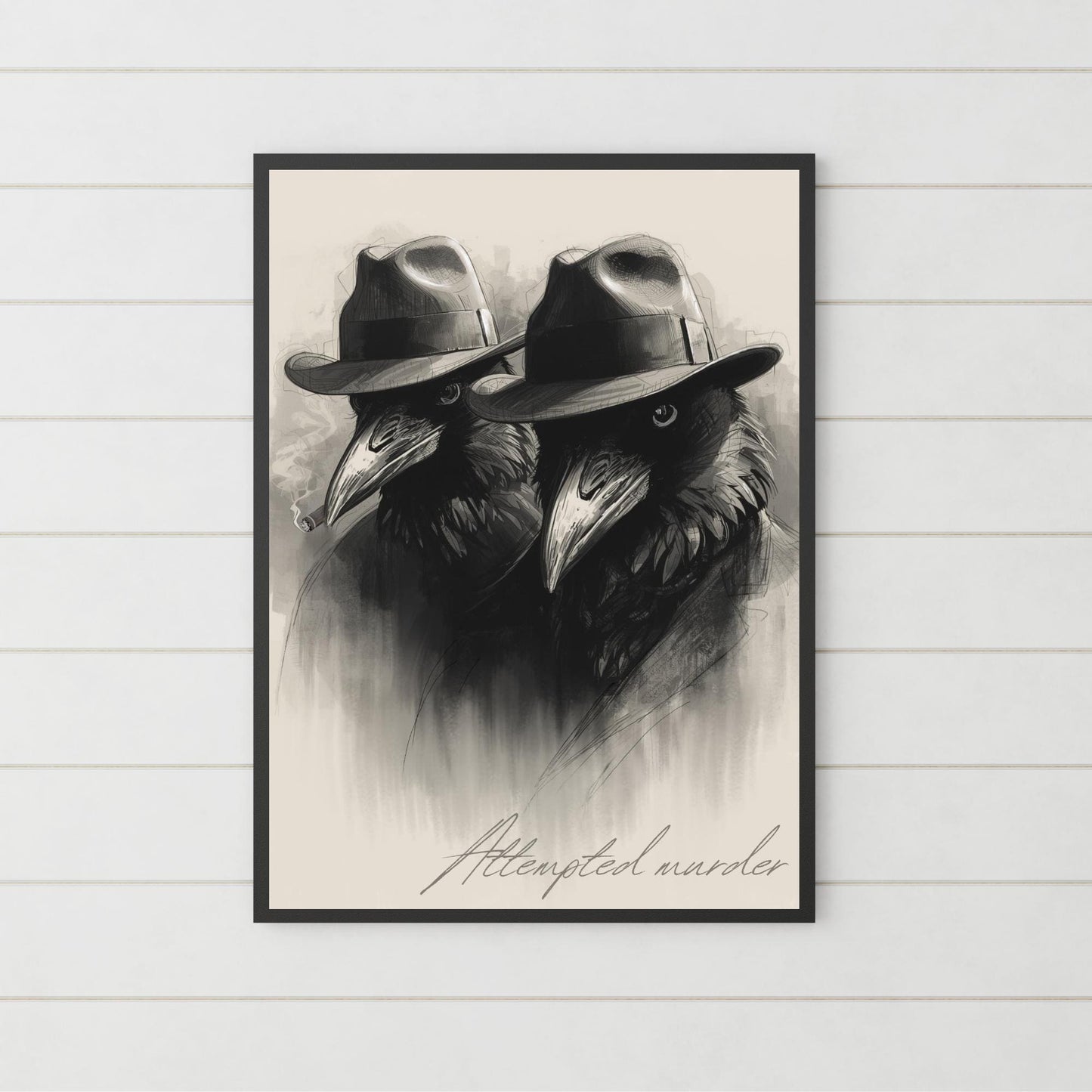 Crow Print Poster, Gothic Wall Art, Dark Decor, Crow Art, Film Noir Print, Corvid Attempted Murder A4