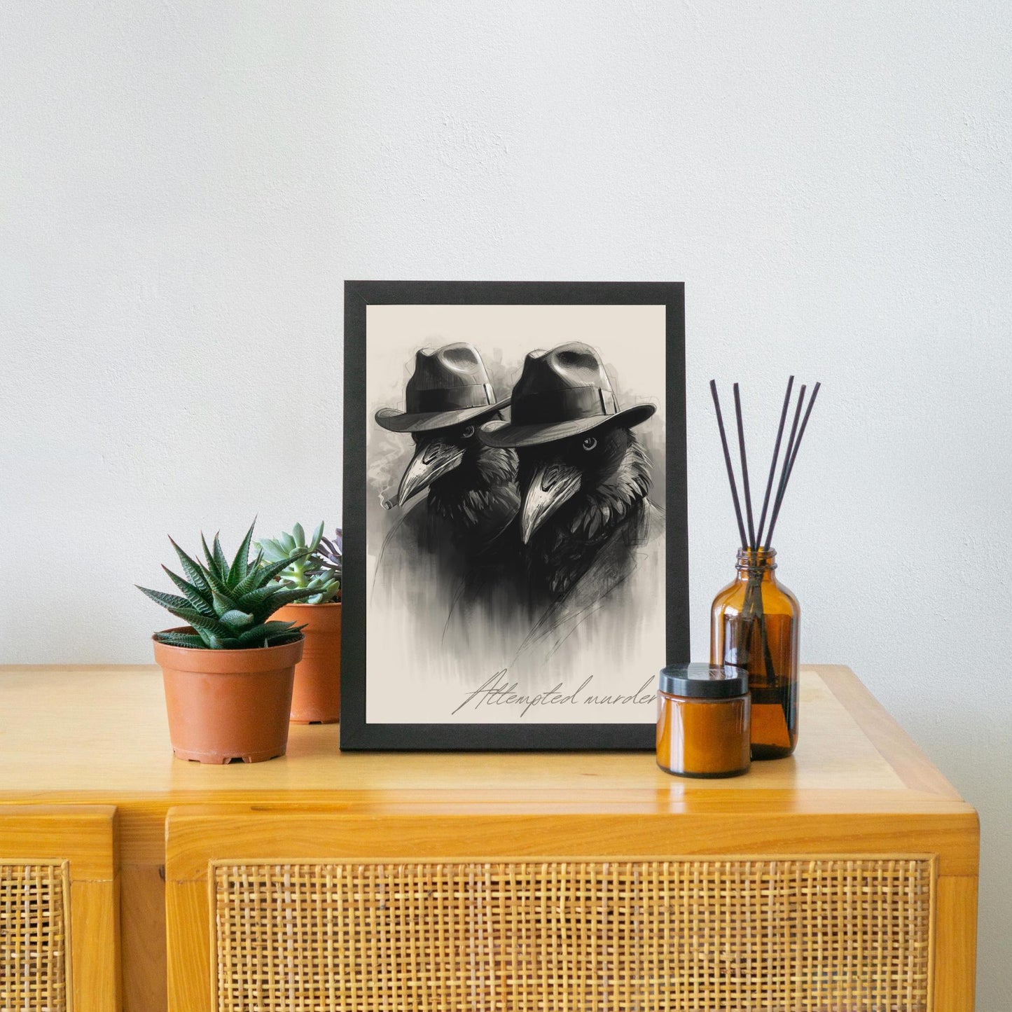 Crow Print Poster, Gothic Wall Art, Dark Decor, Crow Art, Film Noir Print, Corvid Attempted Murder A4