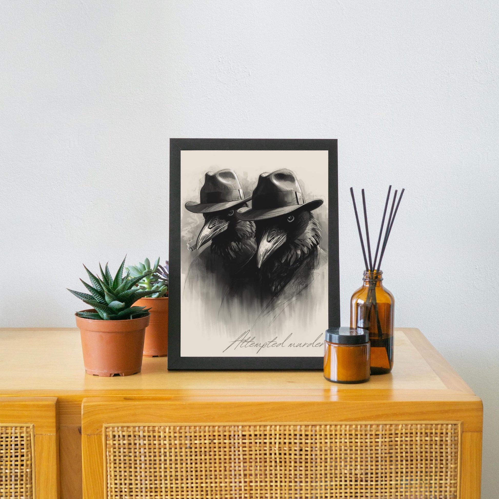 Crow Print Poster, Gothic Wall Art, Dark Decor, Crow Art, Film Noir Print, Corvid Attempted Murder A4