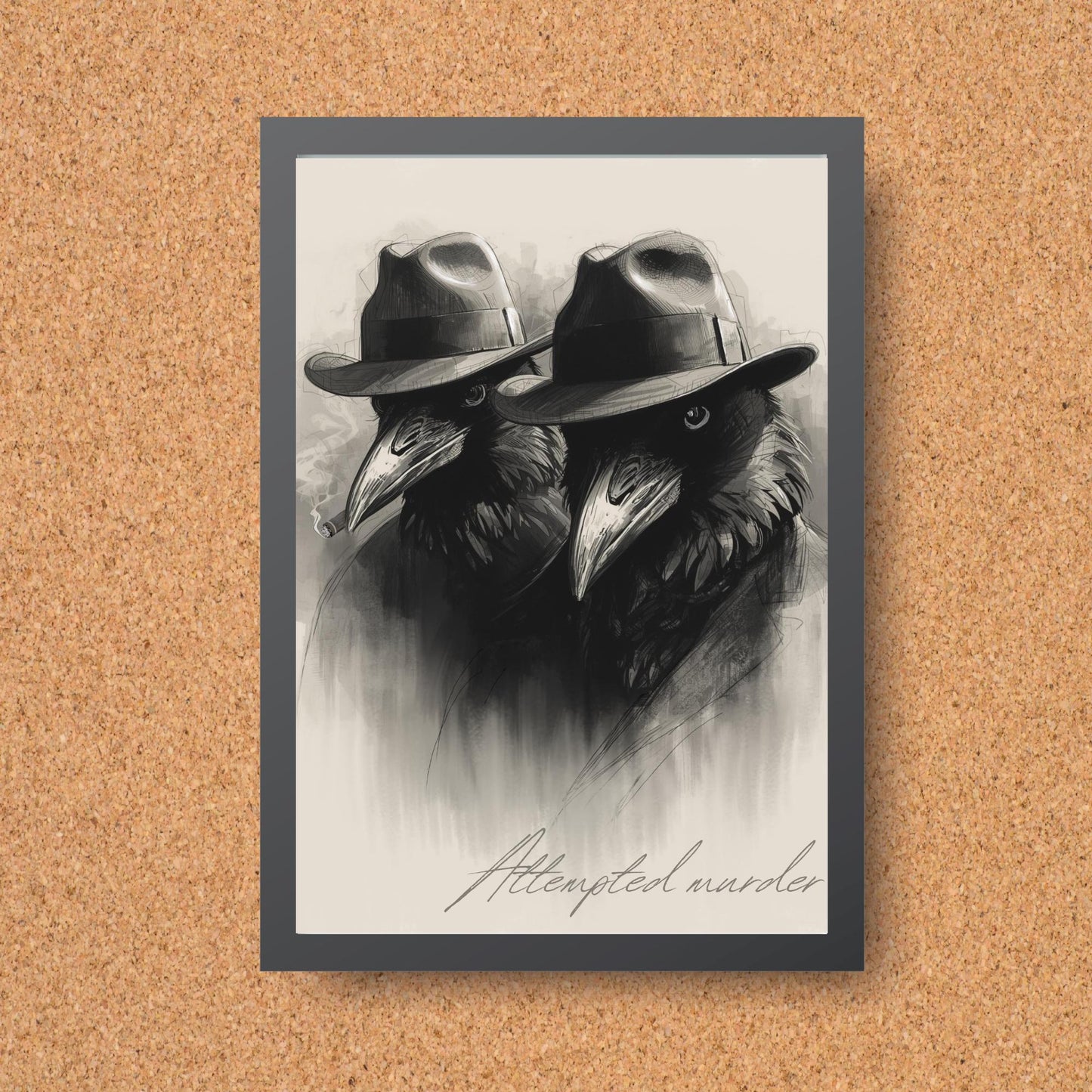 Crow Print Poster, Gothic Wall Art, Dark Decor, Crow Art, Film Noir Print, Corvid Attempted Murder A4
