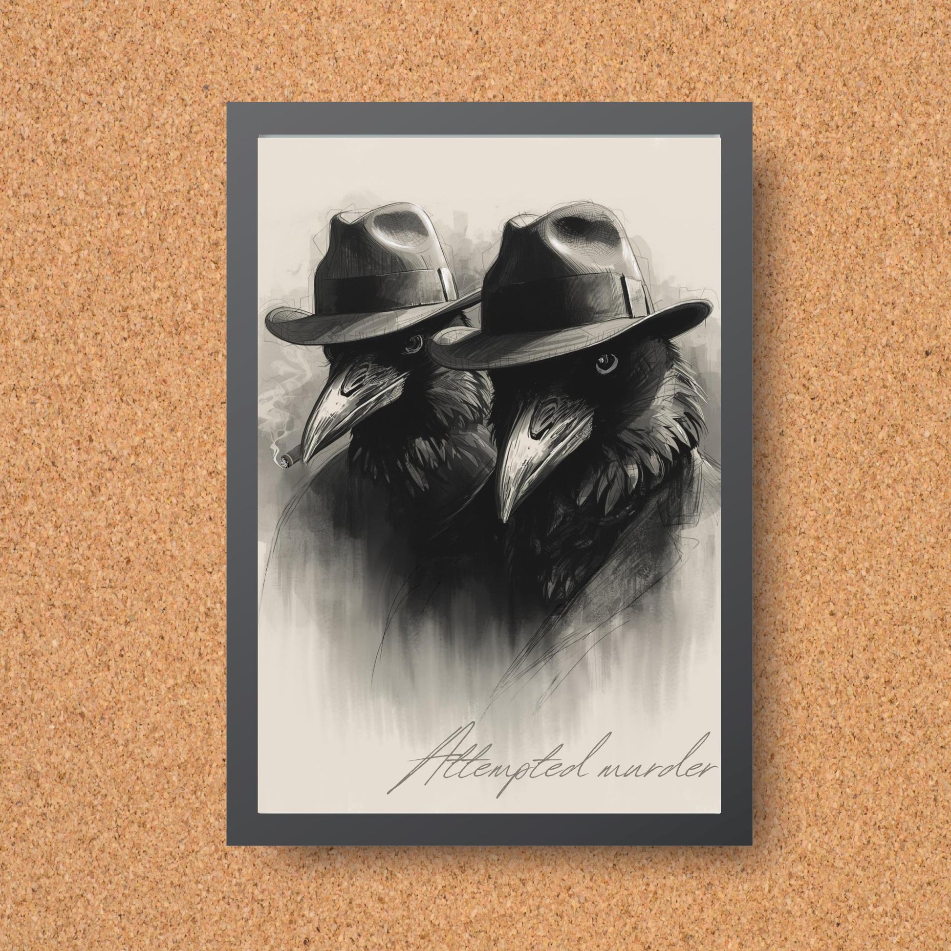 Crow Print Poster, Gothic Wall Art, Dark Decor, Crow Art, Film Noir Print, Corvid Attempted Murder A4