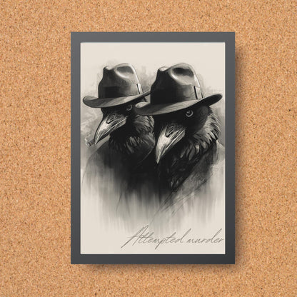 Crow Print Poster, Gothic Wall Art, Dark Decor, Crow Art, Film Noir Print, Corvid Attempted Murder A4