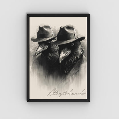 Crow Print Poster, Gothic Wall Art, Dark Decor, Crow Art, Film Noir Print, Corvid Attempted Murder A4