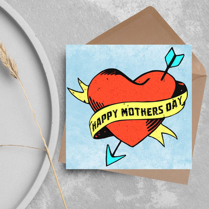 Tattoo style Mother's Day Card, Cute Card for Mum, Greetings Card, Happy Mother's Day, Card for Mother, Mam Card, Thanks Mum Card