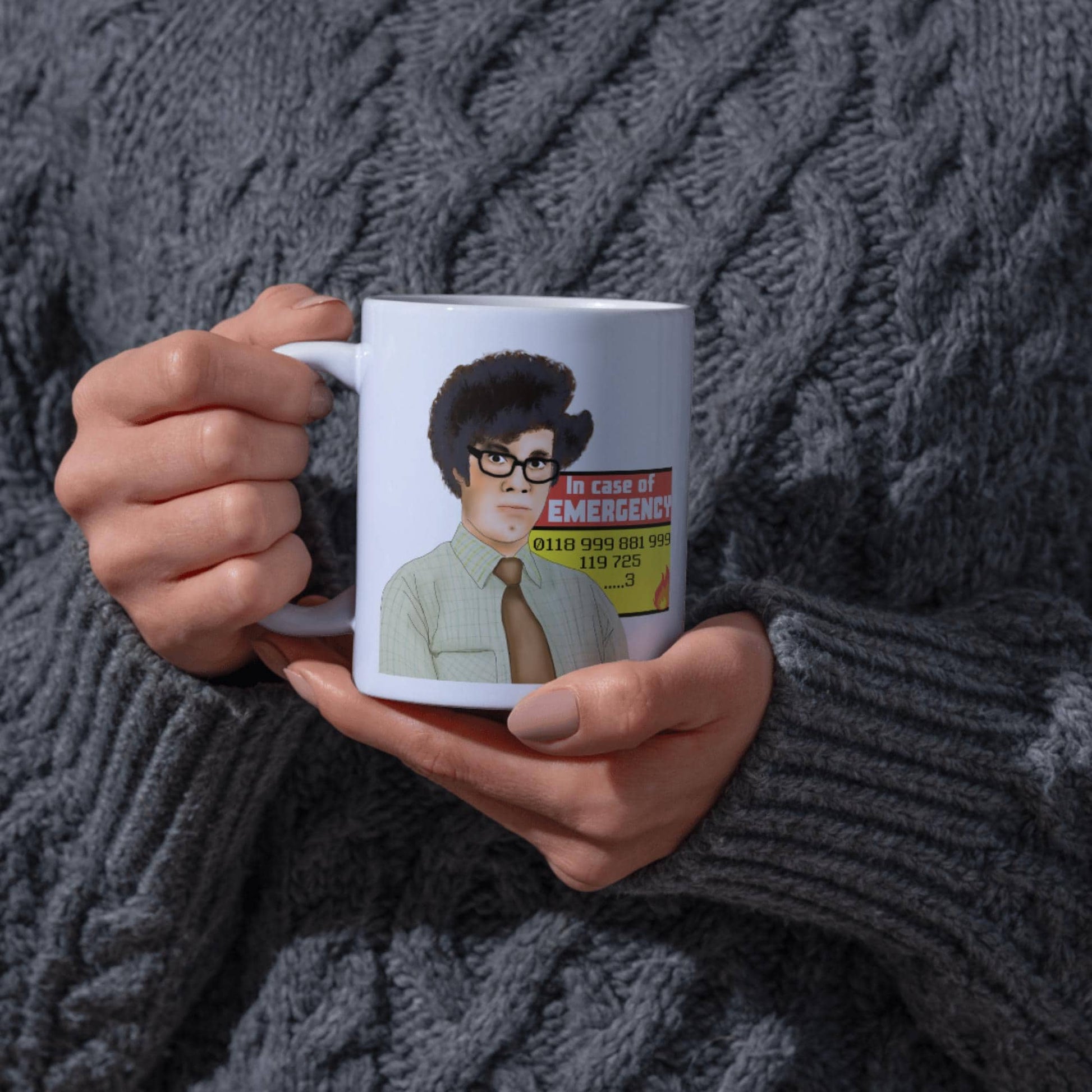 The IT Crowd Mug, Moss, New Emergency Number, Funny Richard Ayoade Cup, Office Coffee Mug