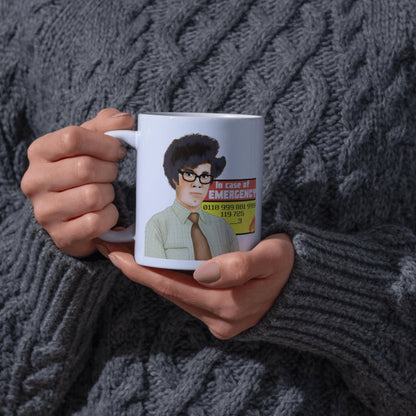 The IT Crowd Mug, Moss, New Emergency Number, Funny Richard Ayoade Cup, Office Coffee Mug