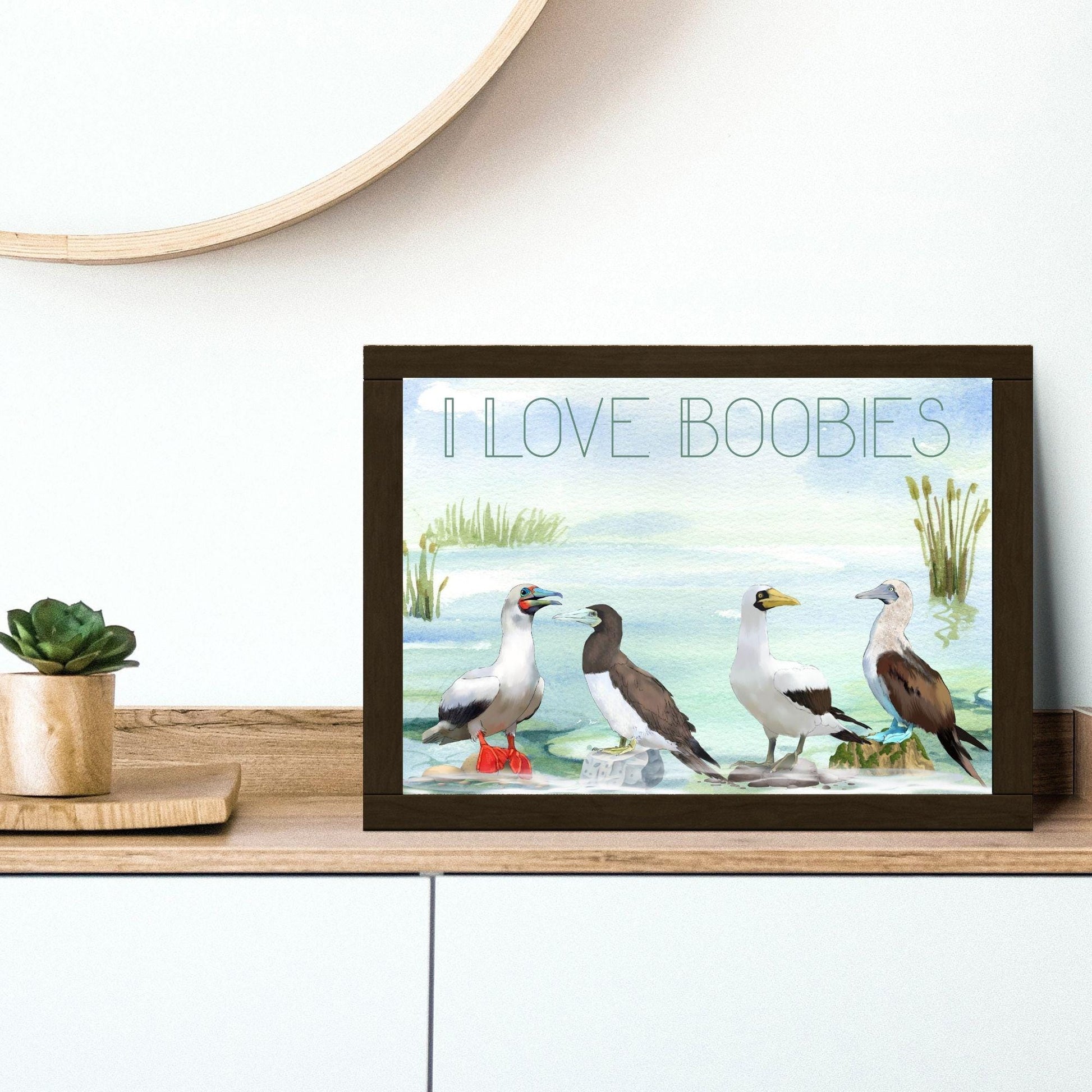 Boobies A4 Print, High Quality Wall Art, Quirky Bird Art, Booby Watercolour, Original Artist Print, Ornithology, Bird Watcher Art