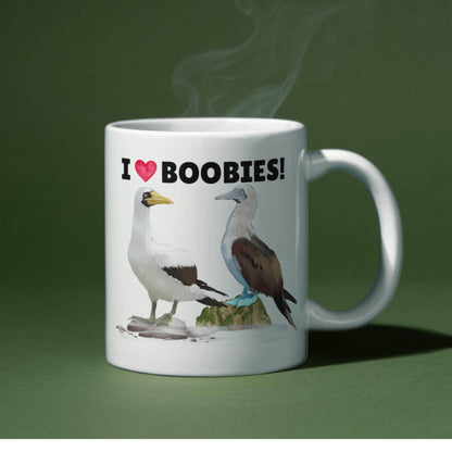 Boobies Mug, Great Gift For Bird Lovers, Ornithologist Mug, Funny Pun I Love Boobies