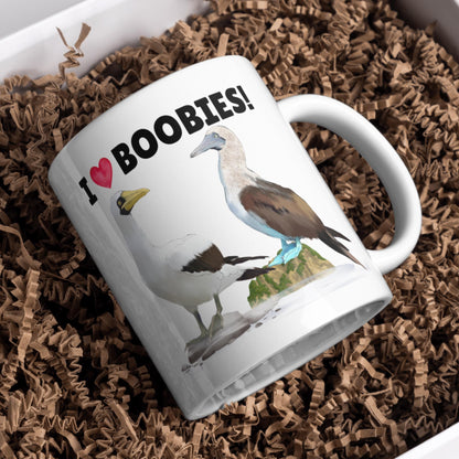 Boobies Mug, Great Gift For Bird Lovers, Ornithologist Mug, Funny Pun I Love Boobies